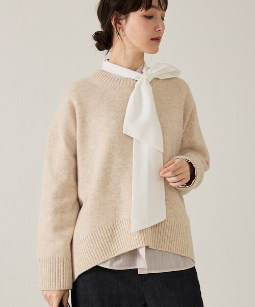 qualite（カリテ）の「カラーミックスクルーネックニット/秋服/冬服（ニット/セーター・レディース・ライトベージュ/ライム/ピンク・フリー）」の2枚目の写真