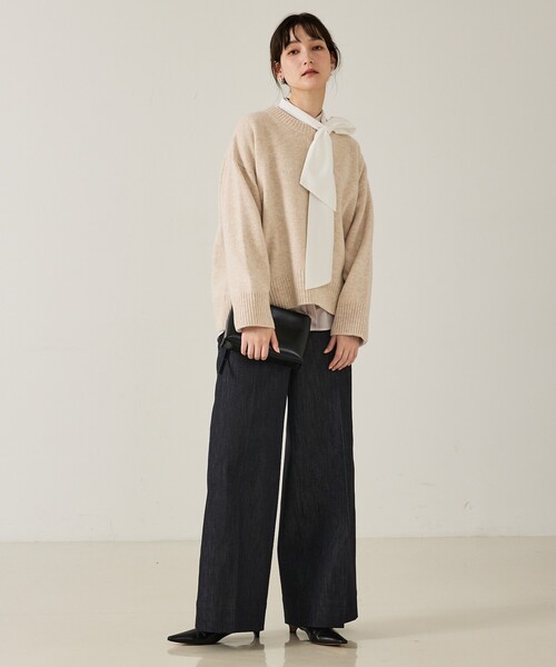 qualite（カリテ）の「カラーミックスクルーネックニット/秋服/冬服（ニット/セーター・レディース・ライトベージュ/ライム/ピンク・フリー）」の17枚目の写真