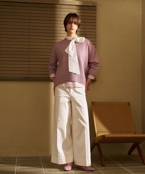 qualite（カリテ）の「カラーミックスクルーネックニット/秋服/冬服（ニット/セーター・レディース・ライトベージュ/ライム/ピンク・フリー）」の4枚目の写真