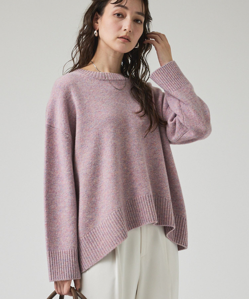 qualite（カリテ）の「カラーミックスクルーネックニット/秋服/冬服（ニット/セーター・レディース・ライトベージュ/ライム/ピンク・フリー）」の7枚目の写真