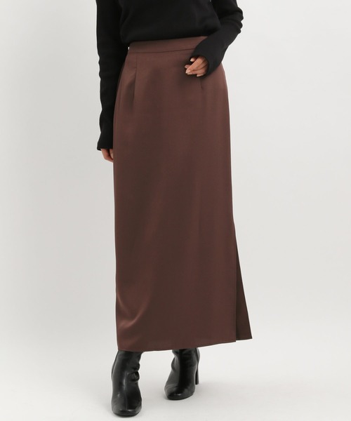 Andemiu(アンデミュウ)の「サテンスリットナロースカート603770(スカート・レディース・ブラウン/ブラック/グレイッシュベージュ・SMALL/MEDIUM)」の17枚目の写真