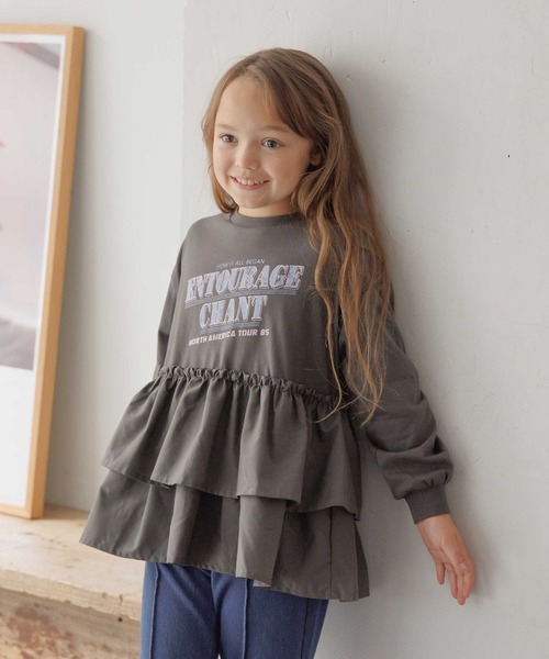 GLOBAL WORK(グローバルワーク)の「ロゴドッキングチュニック/599758(Tシャツ/カットソー・キッズ・アイボリー/サックスブルー/チャコールグレー・130cm/140cm/150cm/160cm)」の2枚目の写真