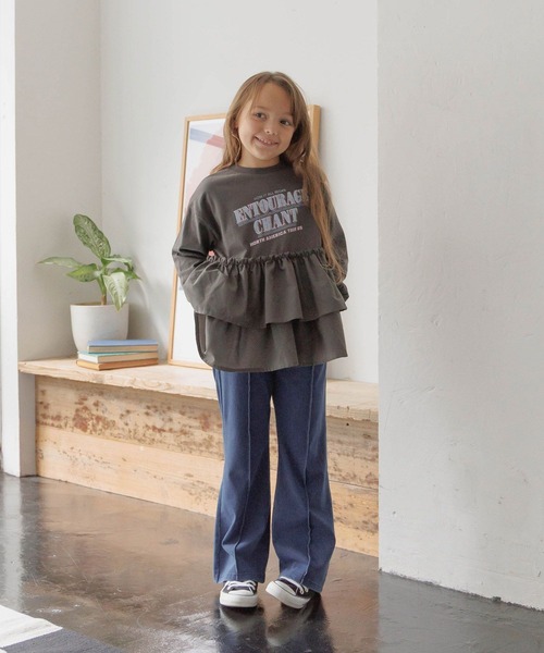 GLOBAL WORK(グローバルワーク)の「ロゴドッキングチュニック/599758(Tシャツ/カットソー・キッズ・アイボリー/サックスブルー/チャコールグレー・130cm/140cm/150cm/160cm)」の5枚目の写真