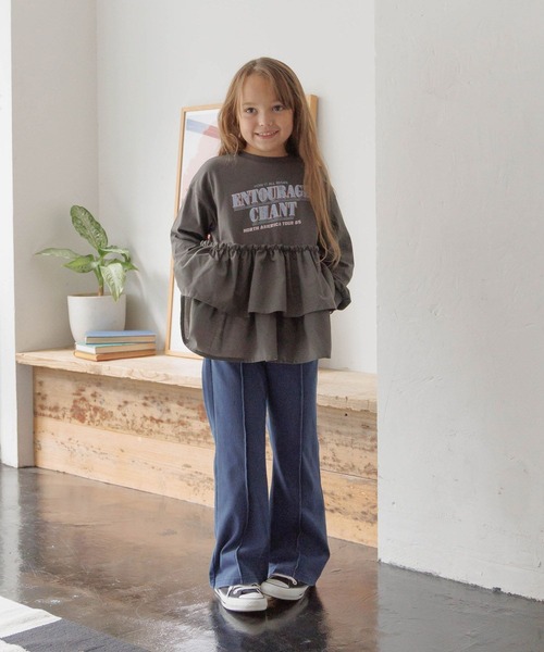 GLOBAL WORK(グローバルワーク)の「ロゴドッキングチュニック/599758(Tシャツ/カットソー・キッズ・アイボリー/サックスブルー/チャコールグレー・130cm/140cm/150cm/160cm)」の6枚目の写真