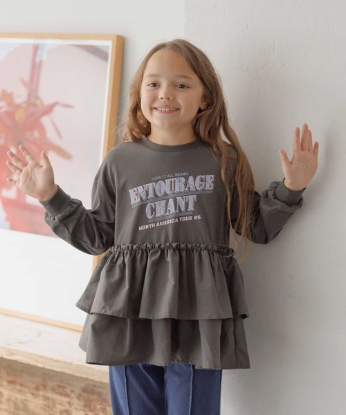 GLOBAL WORK(グローバルワーク)の「ロゴドッキングチュニック/599758(Tシャツ/カットソー・キッズ・アイボリー/サックスブルー/チャコールグレー・130cm/140cm/150cm/160cm)」の7枚目の写真