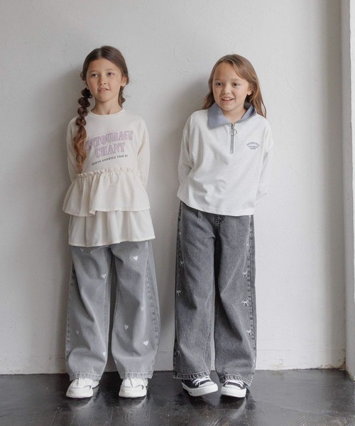 GLOBAL WORK(グローバルワーク)の「ロゴドッキングチュニック/599758(Tシャツ/カットソー・キッズ・アイボリー/サックスブルー/チャコールグレー・130cm/140cm/150cm/160cm)」の10枚目の写真