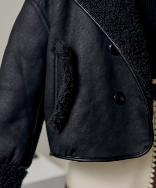 LAULEN（ローレン）の「double button boa reversible jacket /ノーカラーダブルボタンボアリバーシブルジャケット（ノーカラージャケット・レディース・ブラック/アイボリー/ブラウン・FREE）」の15枚目の写真