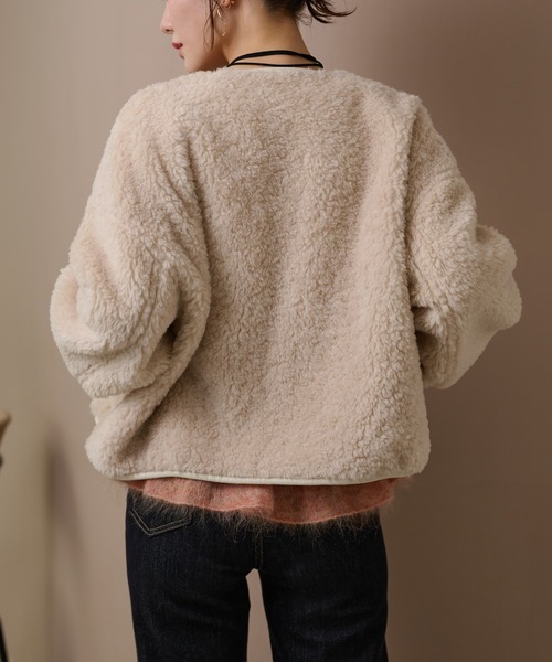 LAULEN（ローレン）の「double button boa reversible jacket /ノーカラーダブルボタンボアリバーシブルジャケット（ノーカラージャケット・レディース・ブラック/アイボリー/ブラウン・FREE）」の19枚目の写真