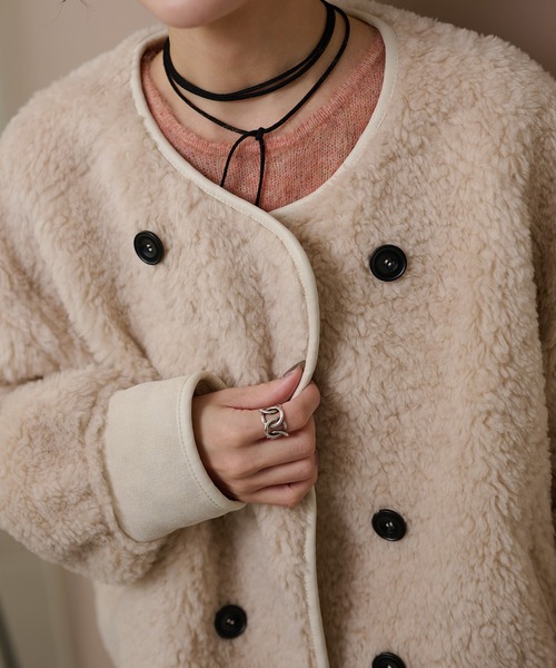 LAULEN（ローレン）の「double button boa reversible jacket /ノーカラーダブルボタンボアリバーシブルジャケット（ノーカラージャケット・レディース・ブラック/アイボリー/ブラウン・FREE）」の20枚目の写真