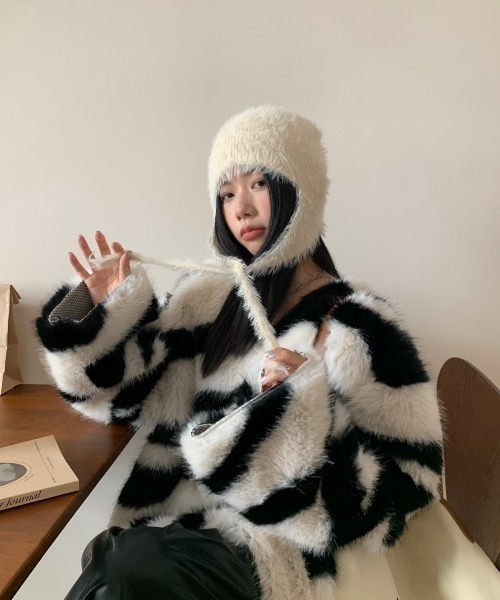 UP START（アップスタート）の「【LAMPOON】シャギーニットキャップ（ニットキャップ/ビーニー・レディース・ブラック/サックスブルー/ホワイト・FREE）」の5枚目の写真