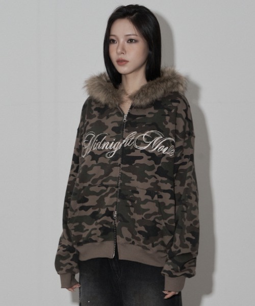 Midnight Move(ミッドナイトムーブ)の「A'GEM/9 × .kom 『MIDNIGHT MOVE/ミッドナイトムーブ』camo hair zip up/カモフラファージップアップパーカー(パーカー・レディース・カーキ/グレー・FREE)」の7枚目の写真