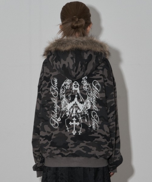 Midnight Move(ミッドナイトムーブ)の「A'GEM/9 × .kom 『MIDNIGHT MOVE/ミッドナイトムーブ』camo hair zip up/カモフラファージップアップパーカー(パーカー・レディース・カーキ/グレー・FREE)」の15枚目の写真
