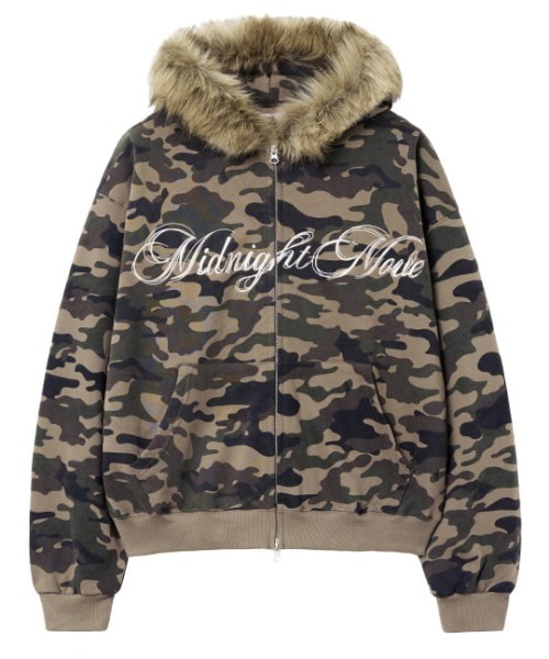 Midnight Move(ミッドナイトムーブ)の「A'GEM/9 × .kom 『MIDNIGHT MOVE/ミッドナイトムーブ』camo hair zip up/カモフラファージップアップパーカー(パーカー・レディース・カーキ/グレー・FREE)」の4枚目の写真