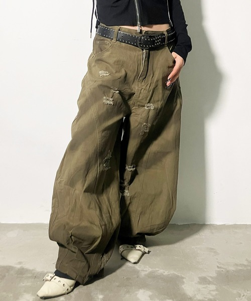 .KOM(ドットコム)の「A'GEM/9 × .kom 『.KOM/ドットケーオーエム』 Camo Distressed Cargo Pants/迷彩柄 ダメージカーゴパンツ(カーゴパンツ・レディース・カモフラージュ/グリーン・M/S)」の1枚目の写真