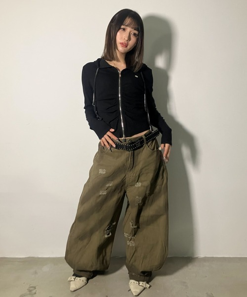 .KOM(ドットコム)の「A'GEM/9 × .kom 『.KOM/ドットケーオーエム』 Camo Distressed Cargo Pants/迷彩柄 ダメージカーゴパンツ(カーゴパンツ・レディース・カモフラージュ/グリーン・M/S)」の10枚目の写真