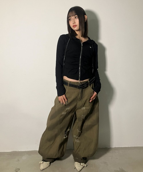 .KOM(ドットコム)の「A'GEM/9 × .kom 『.KOM/ドットケーオーエム』 Camo Distressed Cargo Pants/迷彩柄 ダメージカーゴパンツ(カーゴパンツ・レディース・カモフラージュ/グリーン・M/S)」の11枚目の写真