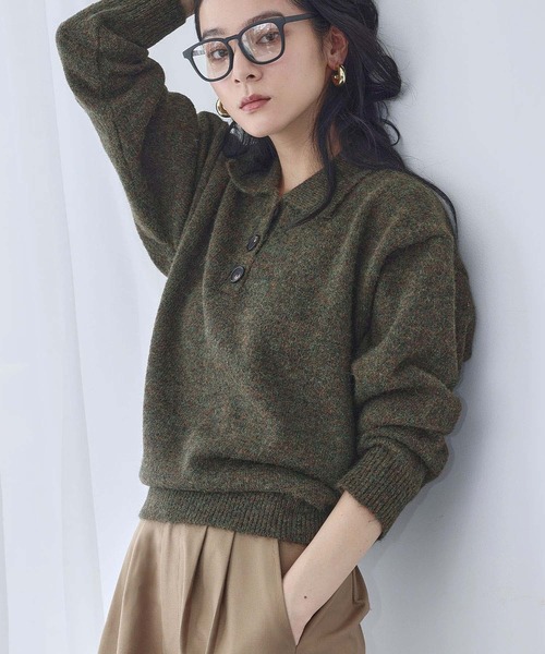 2025AW】襟付き ミックスニット プルオーバー ポロシャツ ポロニット