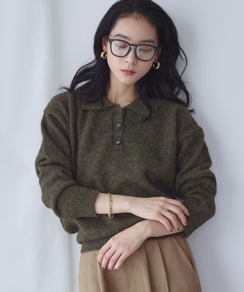 セール】【2025AW】襟付き ミックスニット プルオーバー ポロシャツ