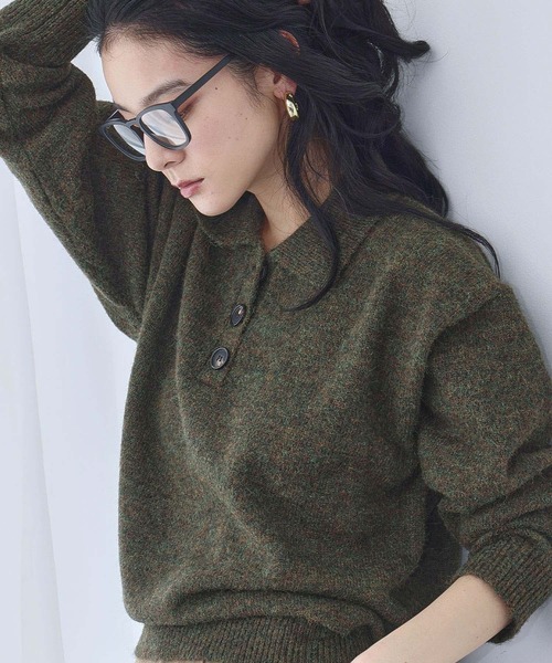 セール】【2025AW】襟付き ミックスニット プルオーバー ポロシャツ