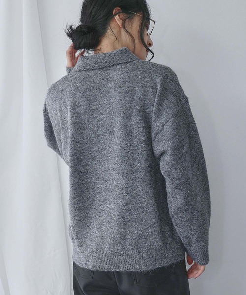 セール】【2025AW】襟付き ミックスニット プルオーバー ポロシャツ