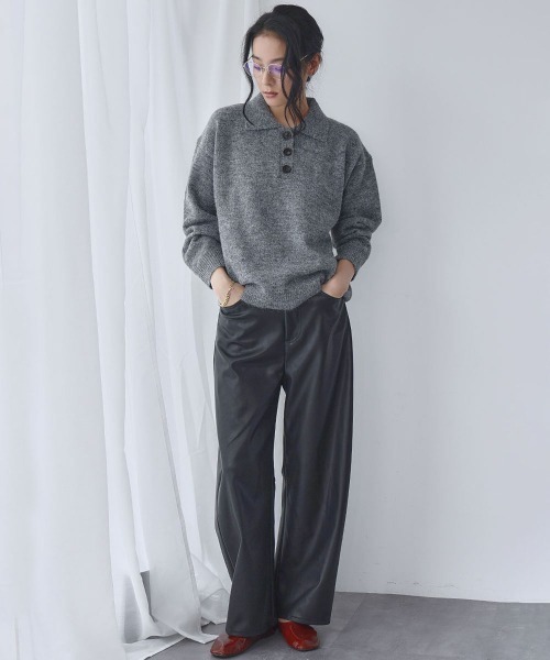 ELFRANK（エルフランク）の「襟付き ミックスニット プルオーバー ポロシャツ ポロニット（ニット/セーター・レディース・カーキ/グレー/ブラウン・FREE）」の17枚目の写真