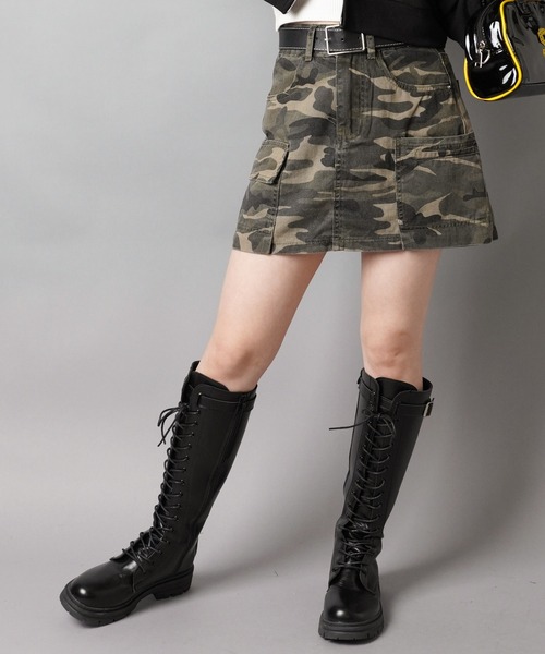 セール】ギャル見え確定☆ベルト付きカモ柄タイトスカート/迷彩柄