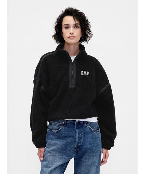 セール】オーバーサイズ クロップド ハーフジップ スウェットシャツ