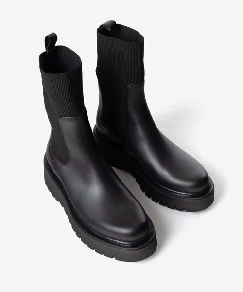 CORSO ROMA，9（コルソローマ）の「CORSO ROMA 9 Side gore rib knit boots コルソローマ サイドゴア リブニット ブーツ ブーツ（ブーツ・レディース・ブラック・38/39/37/36）」の2枚目の写真