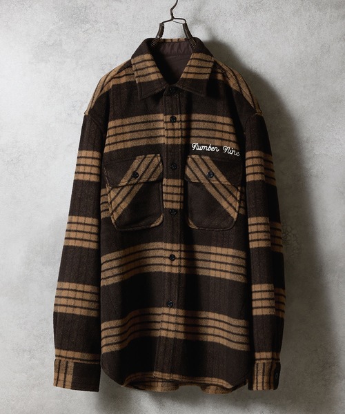 NUMBER (N)INE(ナンバーナイン)の「W/T LARGE PLAID MELTON CPO SHIRT / ウール ブレンド チェック ロゴ刺繍 CPO シャツ(シャツ/ブラウス・メンズ・ホワイト/ブラウン/ダークオレンジ・2/3/4)」の7枚目の写真