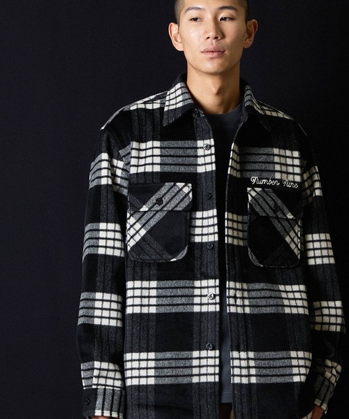 W/T LARGE PLAID MELTON CPO SHIRT / ウール ブレンド チェック ロゴ 