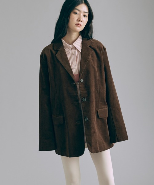 EN NEUME(エンノイム)の「Corduroy Oversized Tailored Jacket(テーラードジャケット・レディース・ブラウン/オフホワイト/ブラック・FREE)」の3枚目の写真