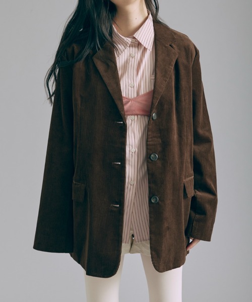 EN NEUME(エンノイム)の「Corduroy Oversized Tailored Jacket(テーラードジャケット・レディース・ブラウン/オフホワイト/ブラック・FREE)」の7枚目の写真