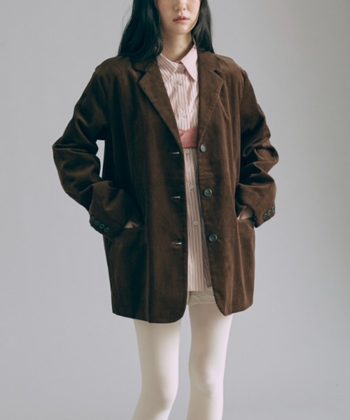 EN NEUME(エンノイム)の「Corduroy Oversized Tailored Jacket(テーラードジャケット・レディース・ブラウン/オフホワイト/ブラック・FREE)」の6枚目の写真