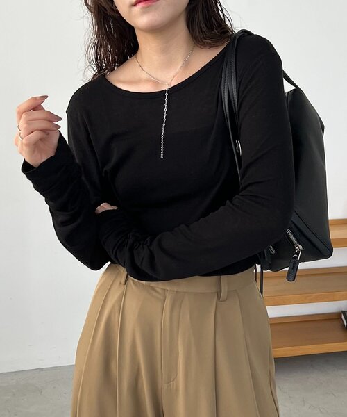 CAPRICIEUX LE'MAGE(カプリシューレマージュ)の「【前後2WAY】テンセルウール袖ギャザーロンT(Tシャツ/カットソー・レディース・グレー/ブラウン/オフホワイト/ブラック・FREE)」の1枚目の写真