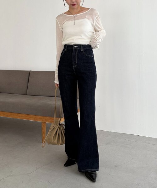 CAPRICIEUX LE'MAGE(カプリシューレマージュ)の「【前後2WAY】テンセルウール袖ギャザーロンT(Tシャツ/カットソー・レディース・グレー/ブラウン/オフホワイト/ブラック・FREE)」の7枚目の写真