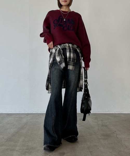 PAGEBOY（ページボーイ）の「フェザーロゴプルオーバー（ニット/セーター・レディース・オフホワイト/ブルー/ブラック/レッド・FREE）」の6枚目の写真