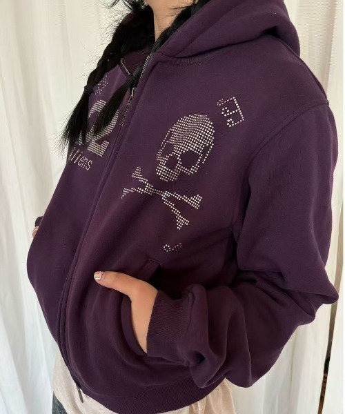 90s初期Hysteric ダークパープル ベルベットパーカー セール】CROSS-HOODIE(クロスーフーディー)ダガークロス ジップアップ