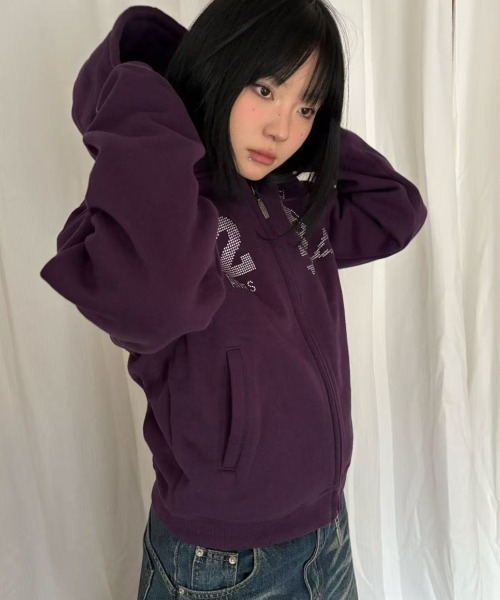 90s初期Hysteric ダークパープル ベルベットパーカー セール】CROSS-HOODIE(クロスーフーディー)ダガークロス ジップアップ