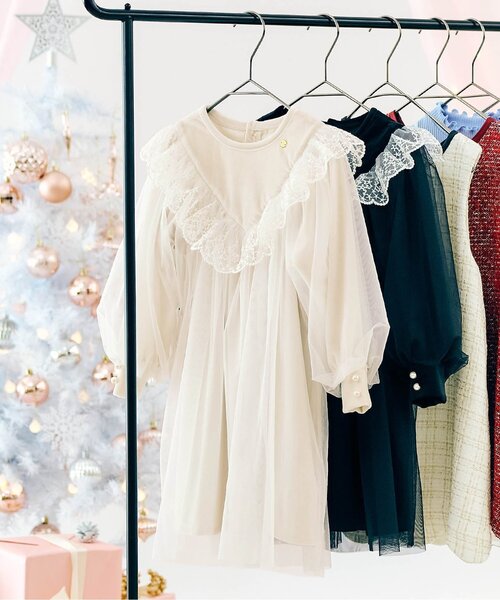 apres les cours（アプレレクール）の「【リンク/ジュニア対応】ベロアチュールワンピース＿アプレレクールマシェリ（ワンピース・キッズ・ブラック/アイボリー・80/90/100/110/120/130/140）」の2枚目の写真