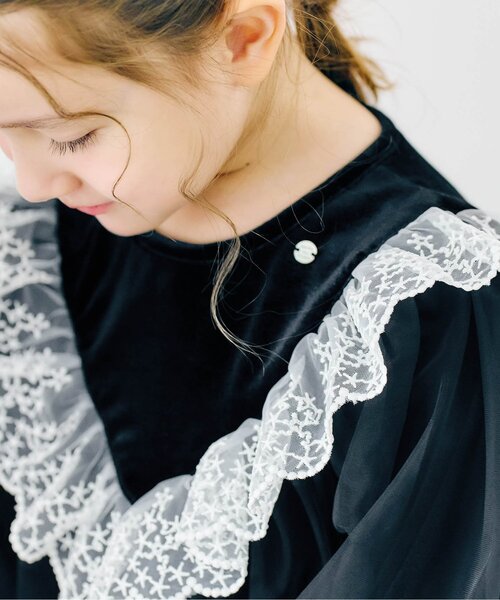 apres les cours（アプレレクール）の「【リンク/ジュニア対応】ベロアチュールワンピース＿アプレレクールマシェリ（ワンピース・キッズ・ブラック/アイボリー・80/90/100/110/120/130/140）」の5枚目の写真