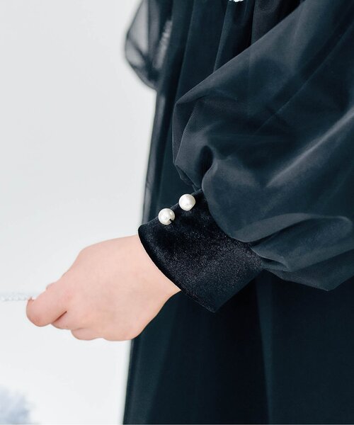 apres les cours（アプレレクール）の「【リンク/ジュニア対応】ベロアチュールワンピース＿アプレレクールマシェリ（ワンピース・キッズ・ブラック/アイボリー・80/90/100/110/120/130/140）」の6枚目の写真