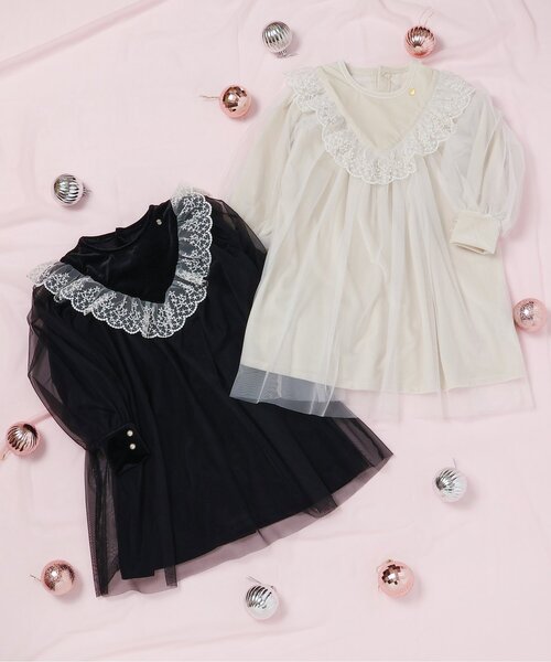 apres les cours（アプレレクール）の「【リンク/ジュニア対応】ベロアチュールワンピース＿アプレレクールマシェリ（ワンピース・キッズ・ブラック/アイボリー・80/90/100/110/120/130/140）」の9枚目の写真