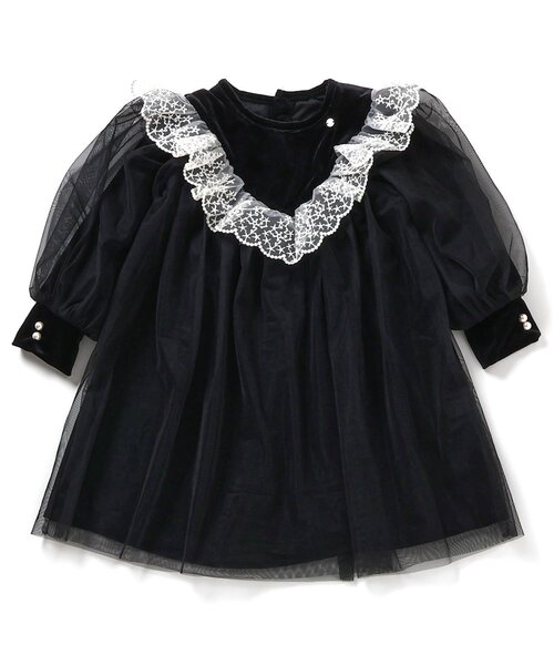 apres les cours（アプレレクール）の「【リンク/ジュニア対応】ベロアチュールワンピース＿アプレレクールマシェリ（ワンピース・キッズ・ブラック/アイボリー・80/90/100/110/120/130/140）」の11枚目の写真