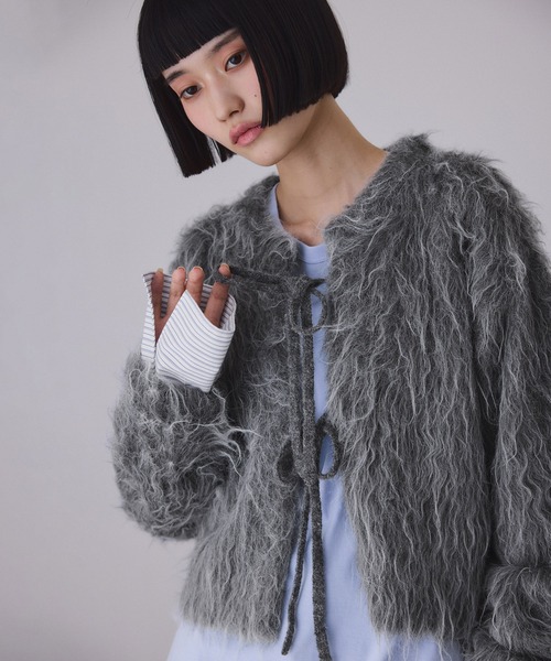 ADAM ET ROPE'(アダムエロペ)の「アルパカフラッフィーカーディガン(カーディガン/ボレロ・レディース・チャコールグレー/サックスブルー/ピンク系その他2/ベージュ系その他2・FREE)」の2枚目の写真