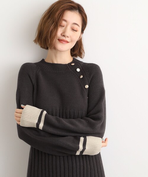 grove(グローブ)の「【選べる着丈】配色サイドプリーツニットワンピース(ワンピース・レディース・ワイン系1/ベージュ系4/チャコール・02/03/04/13/12/11/05/01)」の5枚目の写真