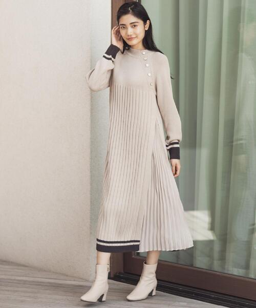 grove(グローブ)の「【選べる着丈】配色サイドプリーツニットワンピース(ワンピース・レディース・ワイン系1/ベージュ系4/チャコール・02/03/04/13/12/11/05/01)」の9枚目の写真