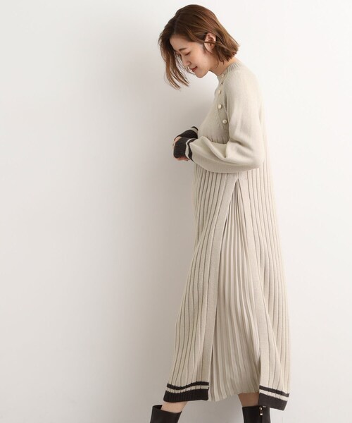 grove(グローブ)の「【選べる着丈】配色サイドプリーツニットワンピース(ワンピース・レディース・ワイン系1/ベージュ系4/チャコール・02/03/04/13/12/11/05/01)」の11枚目の写真