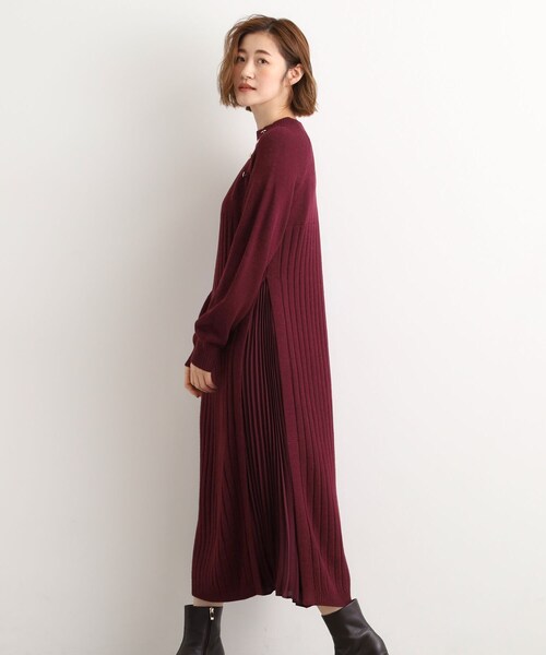 grove(グローブ)の「【選べる着丈】配色サイドプリーツニットワンピース(ワンピース・レディース・ワイン系1/ベージュ系4/チャコール・02/03/04/13/12/11/05/01)」の15枚目の写真