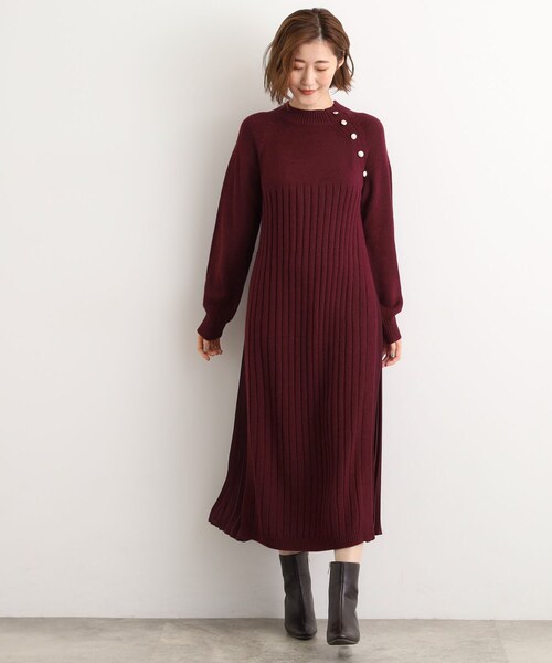 grove(グローブ)の「【選べる着丈】配色サイドプリーツニットワンピース(ワンピース・レディース・ワイン系1/ベージュ系4/チャコール・02/03/04/13/12/11/05/01)」の16枚目の写真