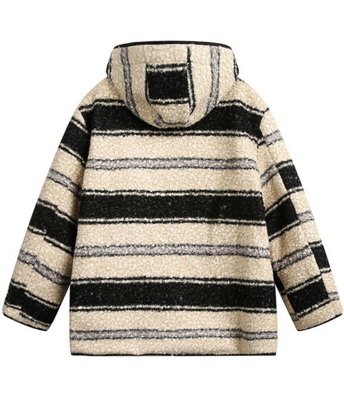 Dalfwin（ダールフィン）の「韓国ファッション ミドル丈ランダムボーダーボアコート（その他アウター・レディース・ブラック系・FREE）」の13枚目の写真